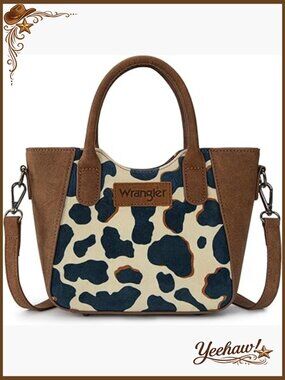 Compact Cow Print Crossbody Satchel Purse with Top Handle and Strap